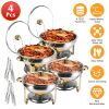 Chafing Dish Buffet Set Round Buffet Food Warmer Stainless Steel  Chafer with Glass Lid