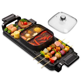 2 in 1 Electric Hot Pot Smokeless Non Stick Grill with Independent temperature control