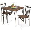 Modern 3-Piece Black Metal Frame Dining Set with Dark Brown Wood Top Table and 2 Chairs