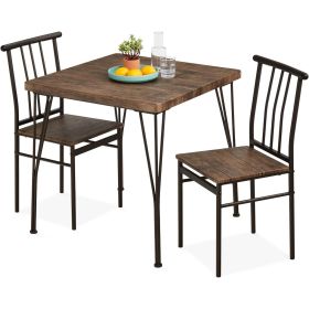 Modern 3-Piece Black Metal Frame Dining Set with Dark Brown Wood Top Table and 2 Chairs