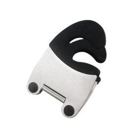 Stainless Steel Pot Spoon Holder; Anti-Scald Silicone Grip Pot Clip Holder-Black