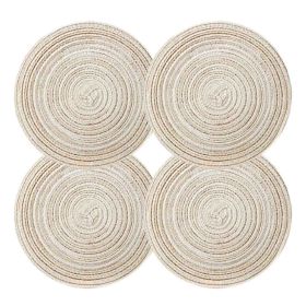 4 Pcs Coffee Time Round Braided Woven Placemats Home Decor Place Mats Kitchen Table Mats