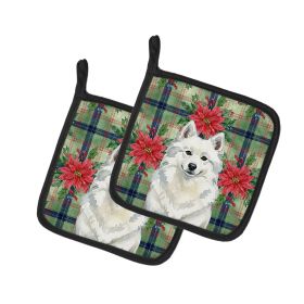American Eskimo Christmas PoinsettIas Pair of Pot Holders Pair 7.5x7.5 Quilted Insulated Hot Pads Decorative Kitchen Gift Made in USA