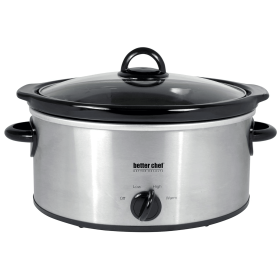 Better Chef 4-Quart Oval Slow Cooker in Brushed Stainless Steel-Silver