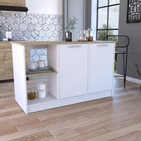 Kitchen Island Padua, Four Open Shelves, Light Oak / White Finish - Light Oak / White