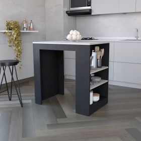 Kitchen Island Doyle, Three Side Shelves, Black / Ibiza Marble Color Finish - Black / Ibiza Marble