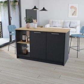 Kitchen Island Padua, Kitchen, Black / Macadamia - Black / Macadamia
