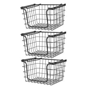 Oceanstar Stackable Metal Wire Storage Basket Set for Pantry, Countertop, Kitchen or Bathroom – Black, Set of 3 - BSL1828