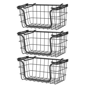 Oceanstar Stackable Metal Wire Storage Basket Set for Pantry, Countertop, Kitchen or Bathroom – Black, Set of 3 - BSS1811