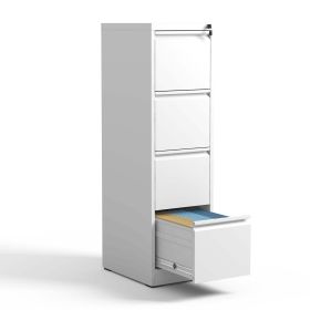 4 Drawer Metal Vertical File Cabinet with Lock Office Home Steel Vertical File Cabinet for A4 Legal/Letter Size - White