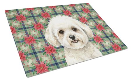 White and Cream Bichon Frise Christmas PoinsettIas Glass Cutting Board Decorative Tempered Glass Kitchen Cutting and Serving Board Large Size Cho