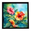 Hawaiian Hibiscus in Watercolor Framed Metal Print Home Decor  Square, 8X8