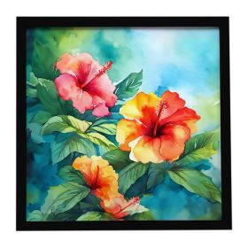 Hawaiian Hibiscus in Watercolor Framed Metal Print Home Decor  Square, 8X8