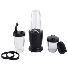 10-Piece Blender Set, Black, 300W, with 3 Jars (10oz, 16oz, 18oz), 2 Drinking Lids, Stainless Steel Blade - 1 Pack
