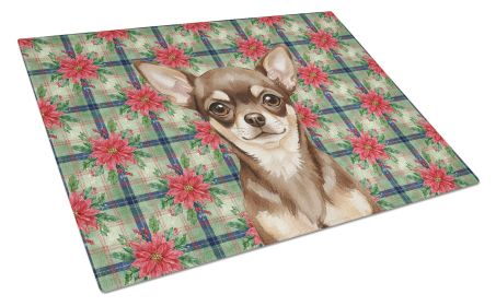 Chocolate Chihuahua Christmas PoinsettIas Glass Cutting Board Decorative Tempered Glass Kitchen Cutting and Serving Board Large Size Chopping Boa