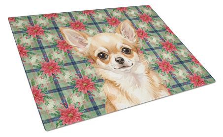 Fawn Chihuahua Christmas PoinsettIas Glass Cutting Board Decorative Tempered Glass Kitchen Cutting and Serving Board Large Size Chopping Board