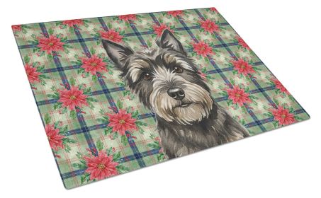 Black Cairn Terrier Christmas PoinsettIas Glass Cutting Board Decorative Tempered Glass Kitchen Cutting and Serving Board Large Size Chopping Boa