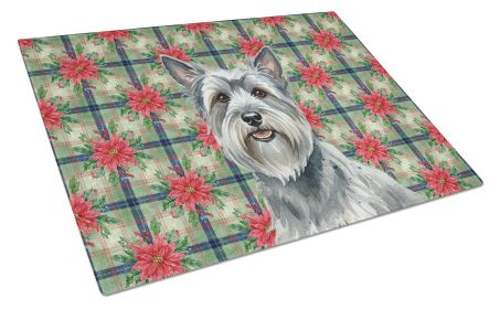 Gray Skye Terrier Christmas PoinsettIas Glass Cutting Board Decorative Tempered Glass Kitchen Cutting and Serving Board Large Size Chopping Board