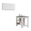 Caledon 2 Piece Kitchen Set, Kitchen Island + Upper Wall Cabinet , White /Walnut - White /Walnut