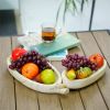 Set of 2 Handcrafted Natural Wood Leaf-Shaped Trays with Handles - wood