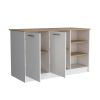 Kitchen Island Leoti, Kitchen, White - White - Manufactured Wood