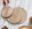 Set Of 2 Handmade Natural Round Rattan Placemats Insulation Mat Pad,23CM - Default