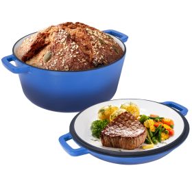 Enameled Cast Iron Dutch Oven with Serving Lid + ENCLOSED THERMAL CIRCLE Design (Color: Blue)