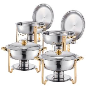 5 Qt 4 Pack Round Chafing Dish Buffet Set Full-Size Pan Stainless Steel Gold (Style: Golden, Set: 4 Pcs)